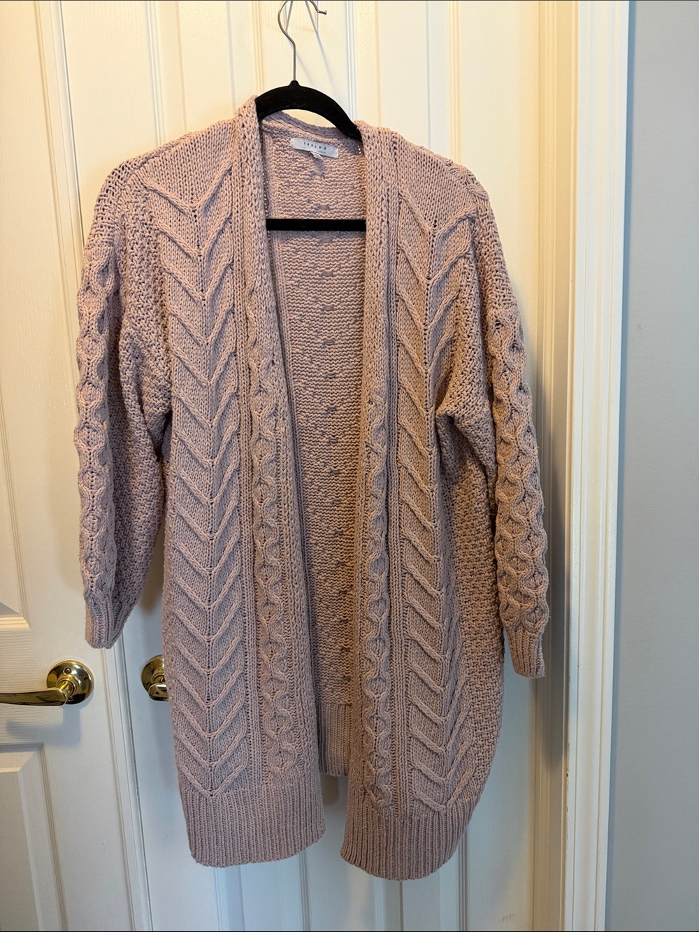 FAVLUX Open-Front Cable Knit Cardigan - Blush
